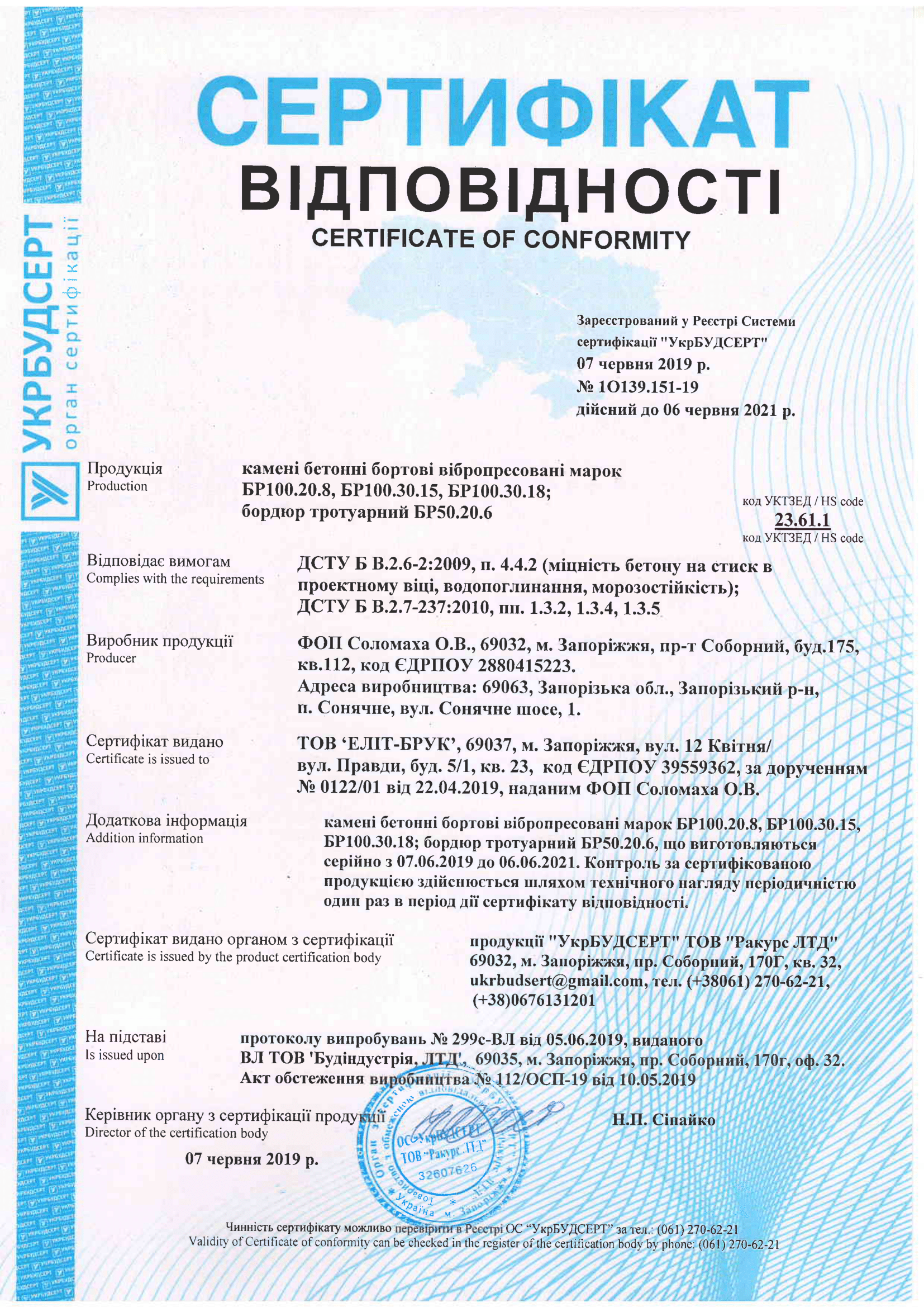 сертификат бордюры